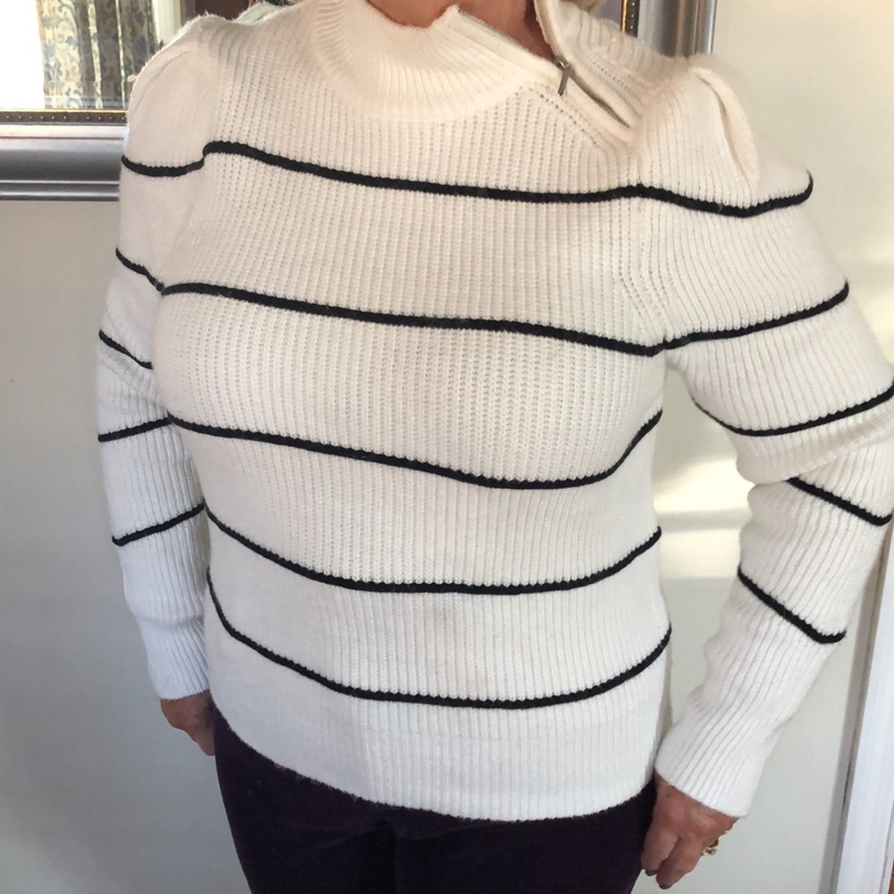 NWT, White House Black Market, Sweater, Small Puff Sleeve, Zipper Neck XL